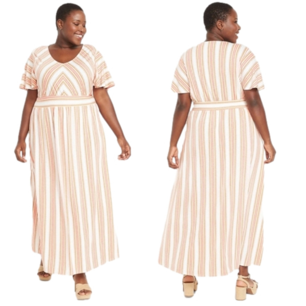 Lane Bryant neutral theme striped flattering maxi dress size 18 20 2X‎ new!!